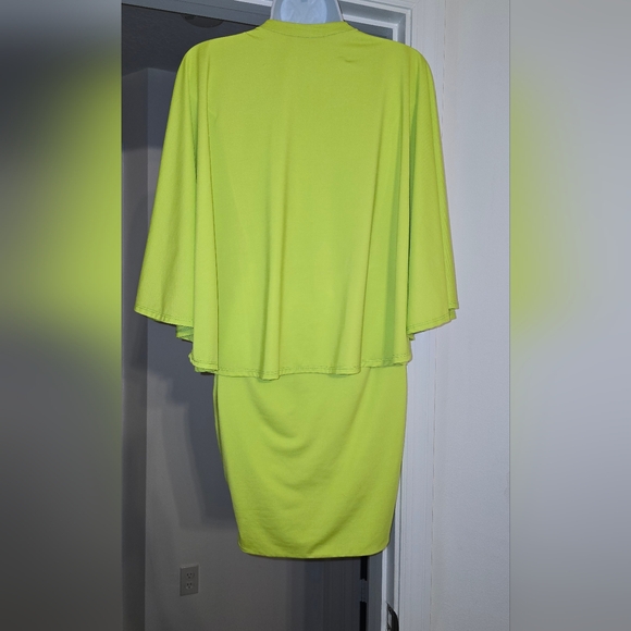 Custom chartreuse colored cocktail dress with draped open back design - Picture 4 of 9